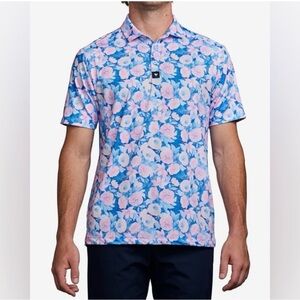 BAD BIRDIE Coachella Floral Print Blue Pink Golf Easter Men’s Size XL Polo Shirt